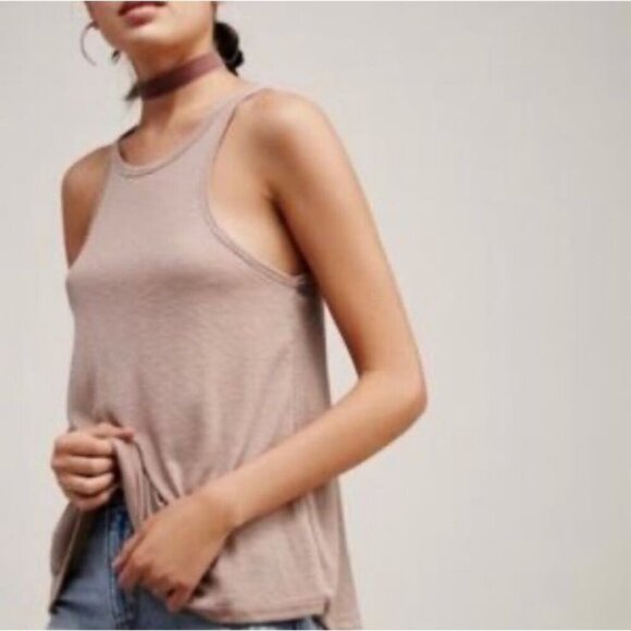 Free People Beige Ivory Tan Flowy Sleeveless Halter Tank Top Women’s Size Small - Picture 1 of 4